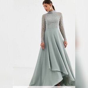Tall Embellished Bodice Maxi Dress with Wrap Skirt - Olive